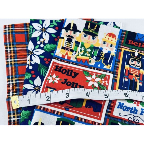 FQ Bundle 3 PC Xmas Nutcracker Fat Quarter Holiday North Pole Plaid Poinsettia - Picture 1 of 4